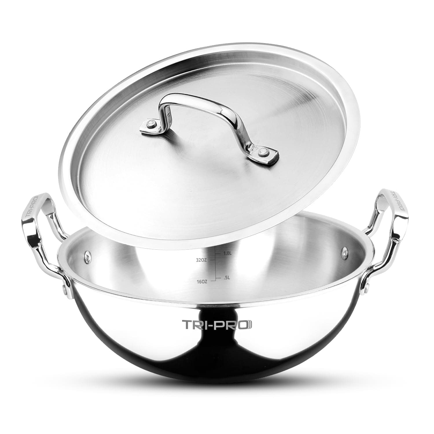 BERGNER TriPro Tri-Ply Stainless Steel 24cm (3 L) Deep Kadai/Kadhai with Stainless Steel Lid, Durable Stay Cool Handles, Healthy Cooking, Less Oil Use, Easy to Clean - Induction and Gas Stove Ready