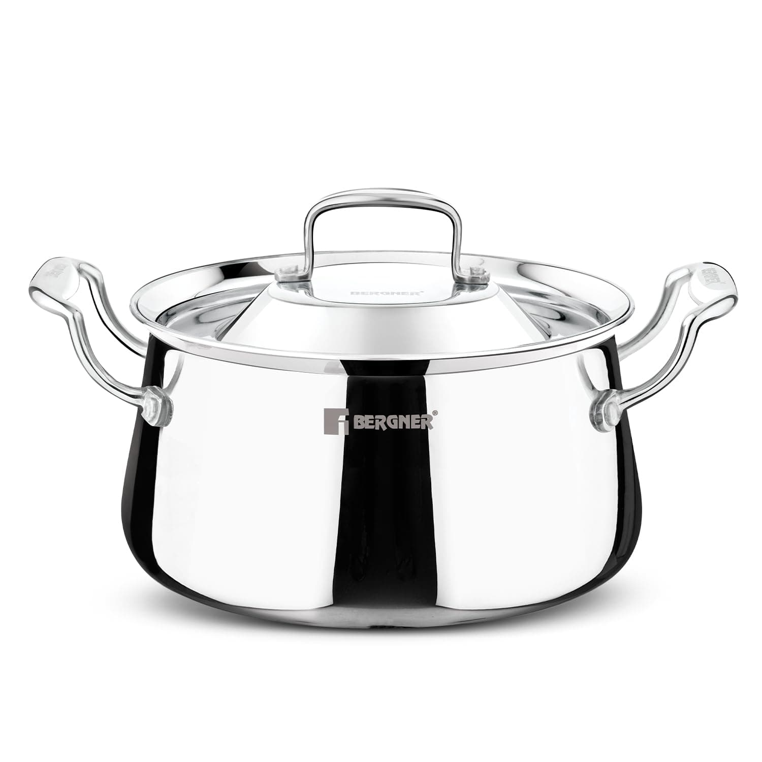Bergner Argent Samsara Triply Stainless Steel 22cm (4.5 L) Biryani Handi, Cook and Serve Belly Shape Rice Handi, Consumes Less Oil, Healthy Cooking, Even and Faster Heating - Induction Bottom