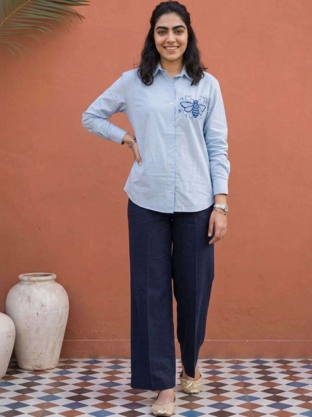 KALINI Embroidered Cotton Shirt