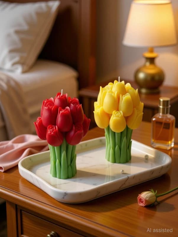 Mahasu Tulip Flower Design Decorative Candle Set – Handmade Floral Wax Candle Price in India